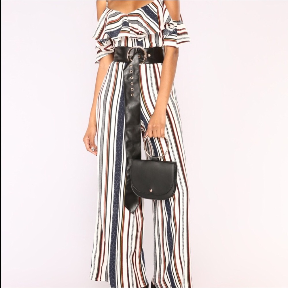 NWOT FashionNova 3X Striped Cold Shoulder Jumpsuit